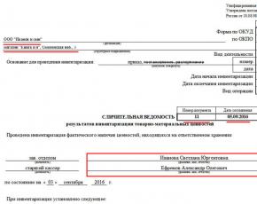 Ведомость учета результатов инвентаризации (бланк и образец)